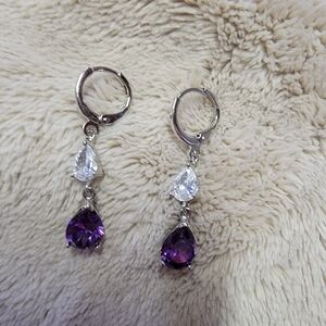 Elegant Silver and Purple Drop Earrings
